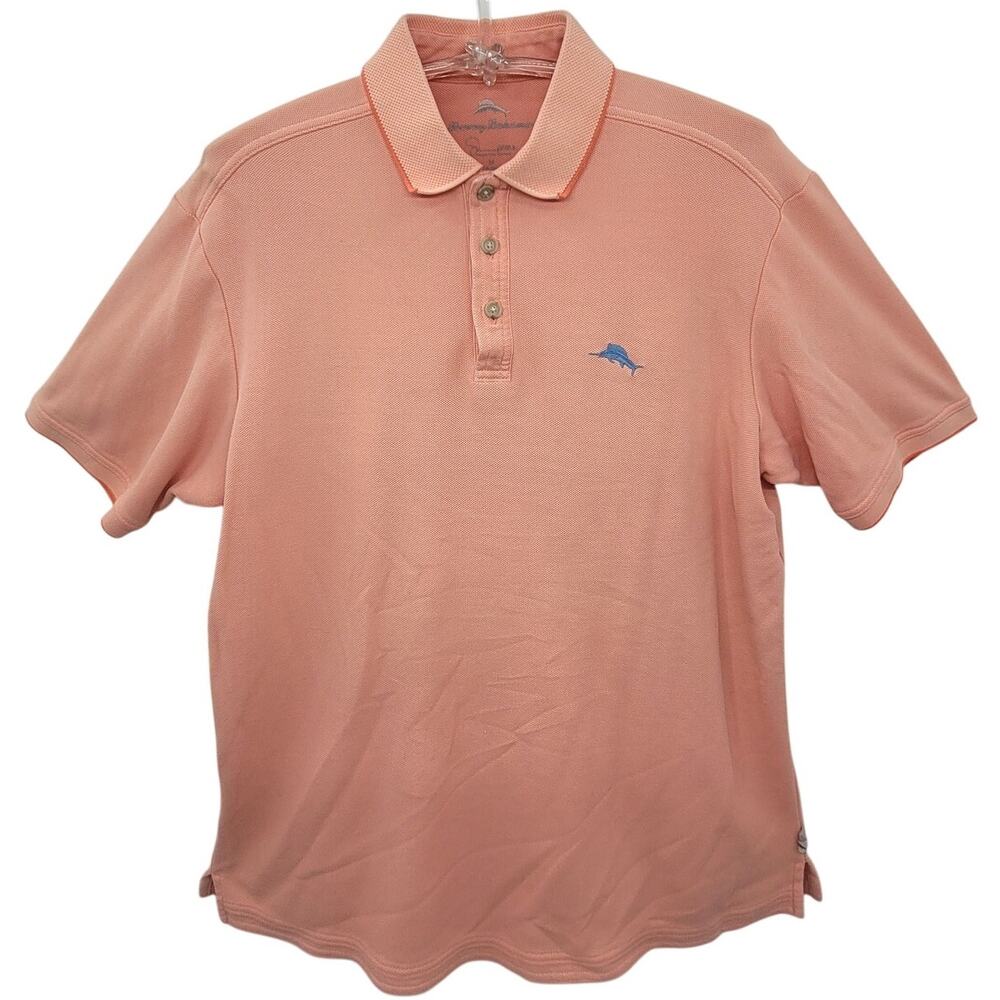 Tommy Bahama Pink Coral Waffle Short Sleeve Mens Polo Shirt‎ size medium
